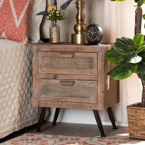 Calida 2-Drawer Natural Brown and Black Nightstand (22.8 in. H x 18.9 in. W x 13.8 in. D)