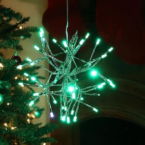 10 in. Tall Christmas Twig Snowflake Ornament with LED Lights, Green