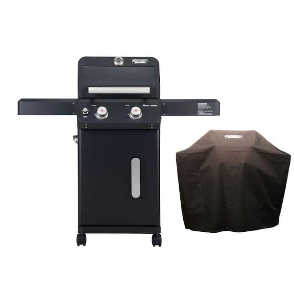 Mesa 2-Burner Propane Gas Grill in Black with Clear View Lid, LED Controls, and Grill Cover