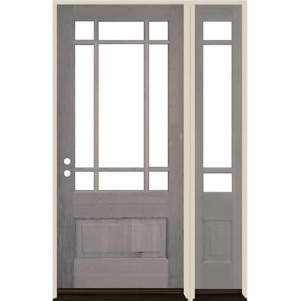 Krosswood Doors 50 in. x 80 in. Contemporary 3/4 Lite Right Hand Clear Glass Grey Stain Hemlock Wood Prehung Front Door with RSL