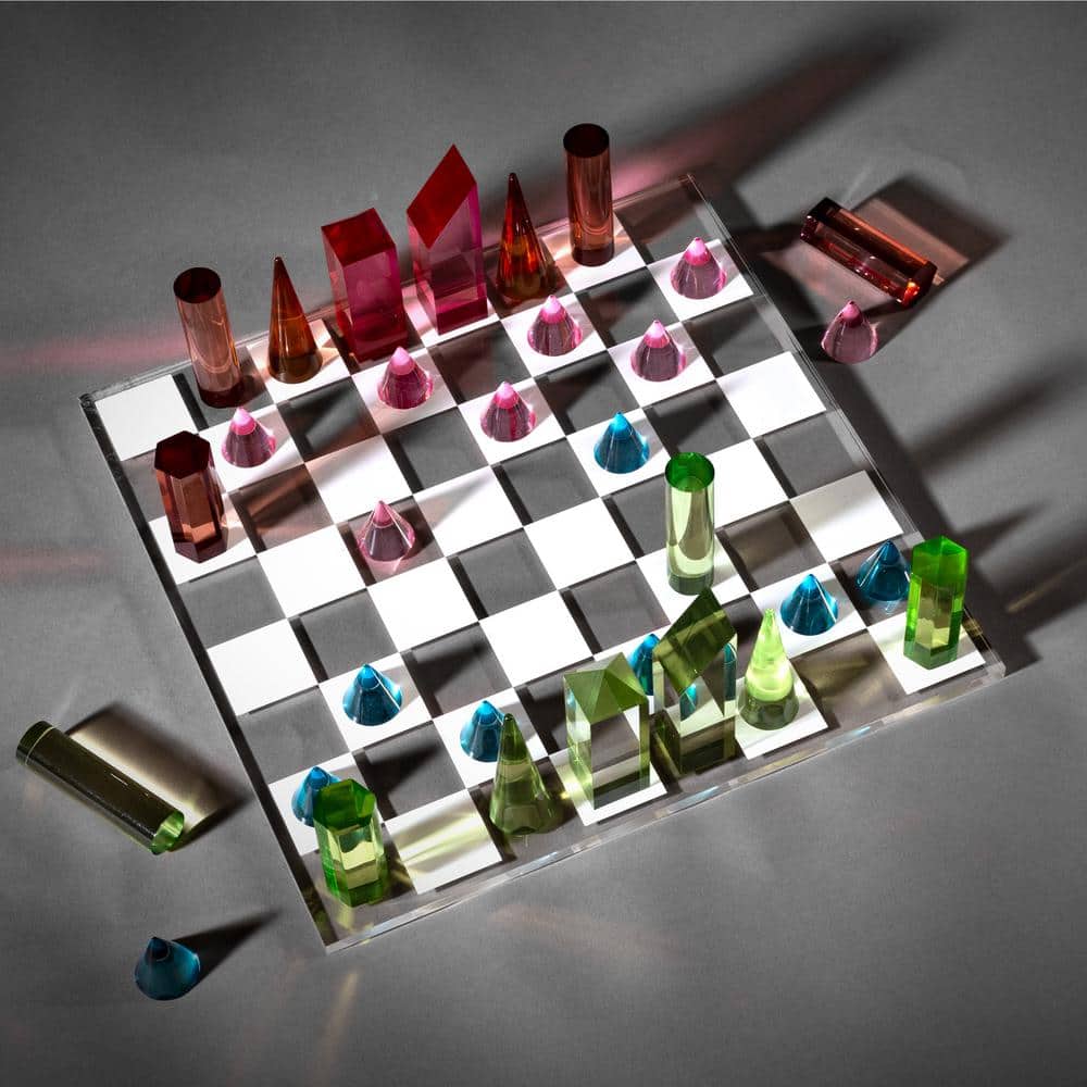 Modern Acrylic Chess Set with Colorful Game Pieces