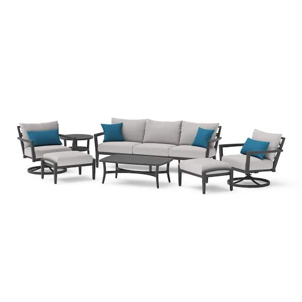 RST BRANDS Venetia 7-Piece Aluminum Patio Conversation Seating Set with Sunbrella Gray Cushions and Motion Club Chairs