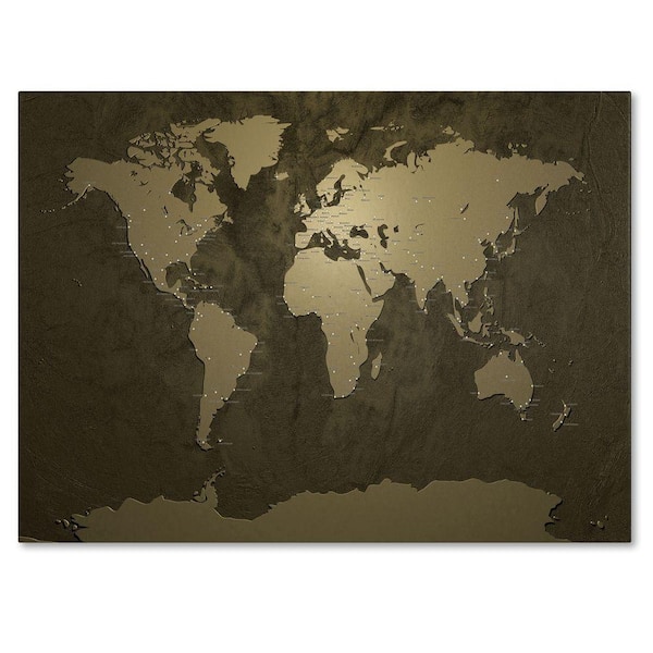 Trademark Fine Art 30 in. x 47 in. Gold World Map Canvas Art