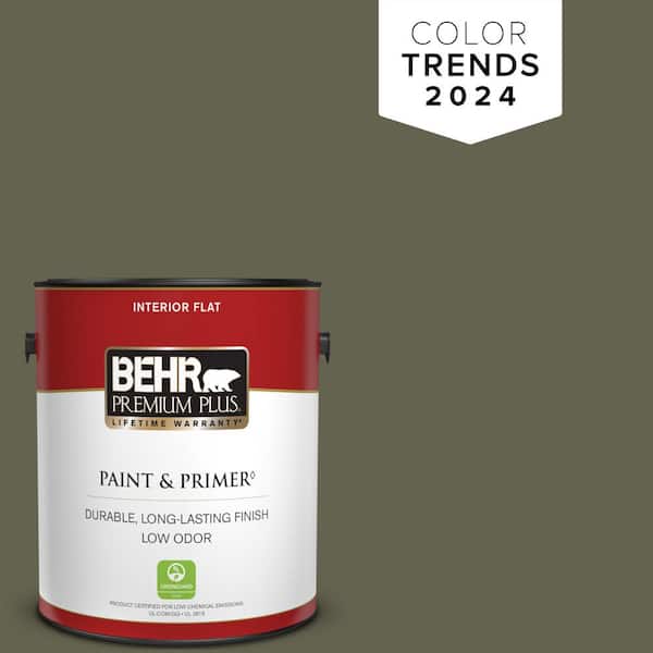 BEHR PREMIUM PLUS 1 gal. #N350-7A Mountain Olive Flat Low Odor Interior Paint & Primer