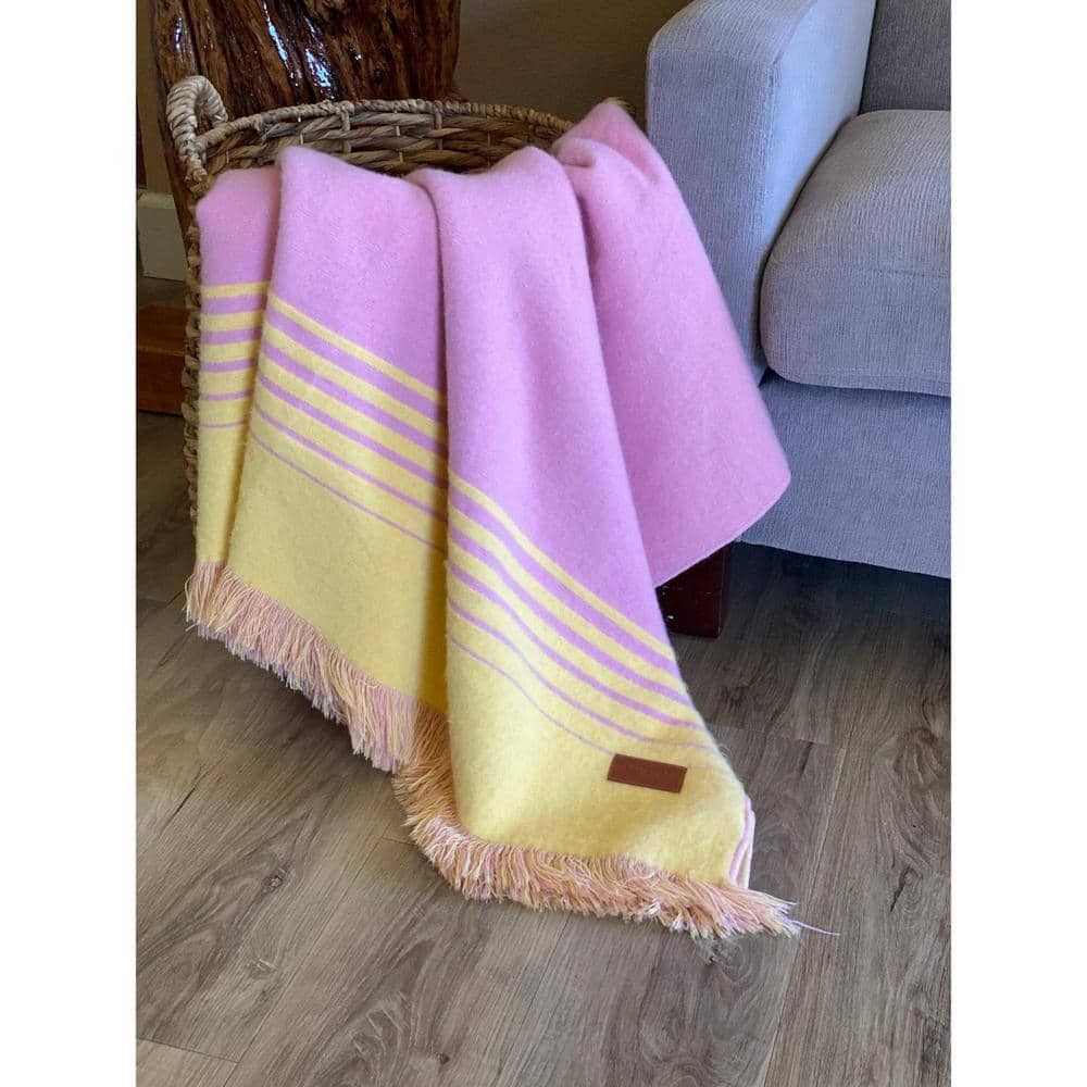 HomeRoots Charlie Pink and Yellow Striped Acrylic Throw Blanket
