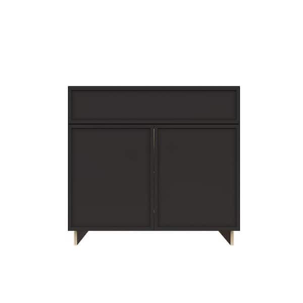 Slim Shaker Assembled 30 in. W x 34.5 in. H x 24 in. D Sink Base Kitchen Cabinet in Black