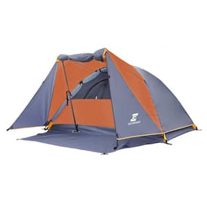 8 ft. x 8.5 ft. Orange Aluminum Poles Camping Tent 2-Person with Bike Shed and Rainfly-Portable Dome Tent for Camping