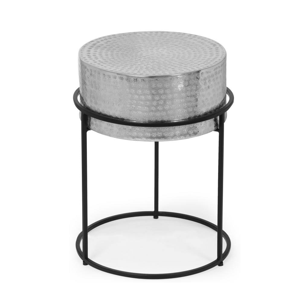 Modern Round Black and Silver Aluminum Side Table