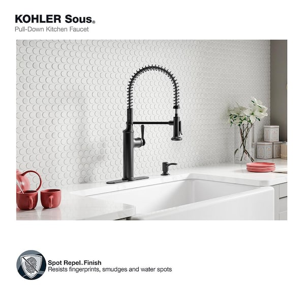 KOHLER Sous Pro-Style Single Handle Pull Down Sprayer Kitchen Faucet in Matte Black