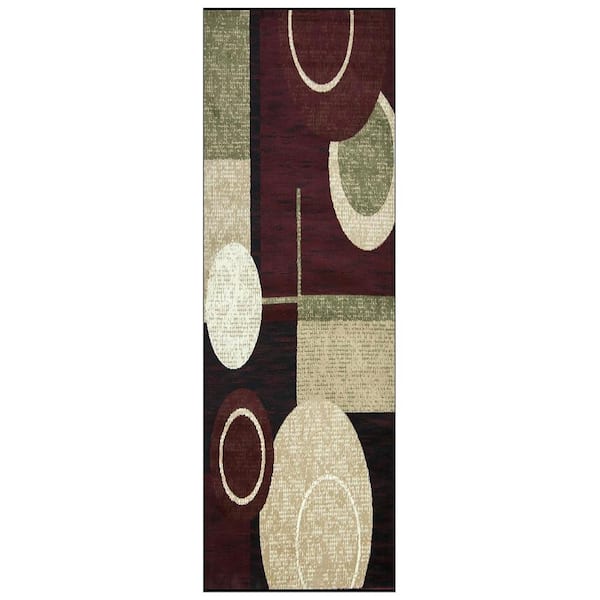 MSRUGS Nairobi Collection Maroon 3 ft. x 8 ft. Geometric Polypropylene Runner Rug