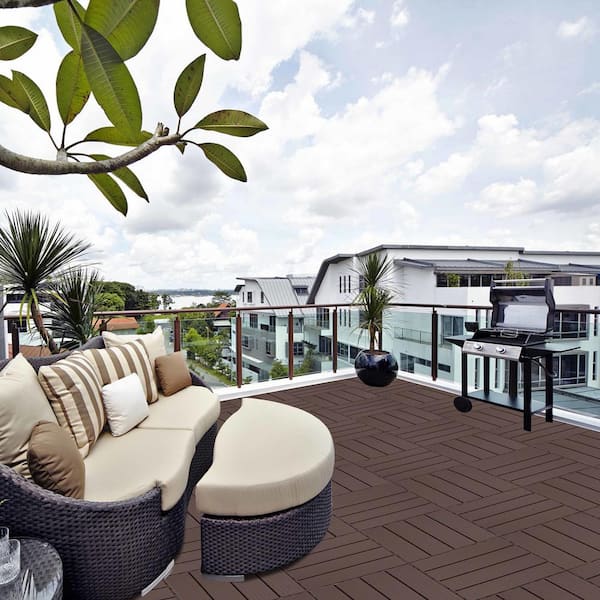 Tidoin Outdoor 1 ft. x 1 ft. Composite Interlocking Tile Deck Tile in Light Coffee(44 Per Box)