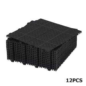 1 ft. x 1 ft. All-Weather Outdoor Plastic Composite Interlocking Deck Tiles in Black, Garage Floor Tiles(12 per Case)