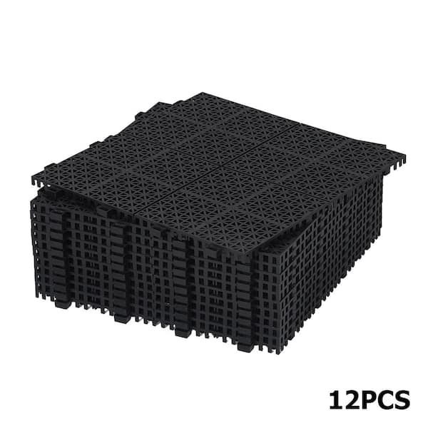 YOFE 1 ft. x 1 ft. All-Weather Outdoor Plastic Composite Interlocking Deck Tiles in Black, Garage Floor Tiles(12 per Case)