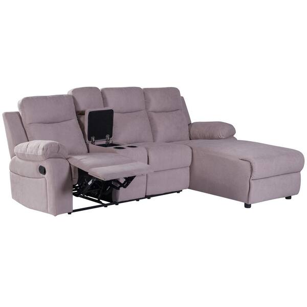 Sumyeg 96 85 In Beige Fabric 3 Seats L, Grey Fabric Sectional Sofa With Recliner And Chaise Lounge Chair
