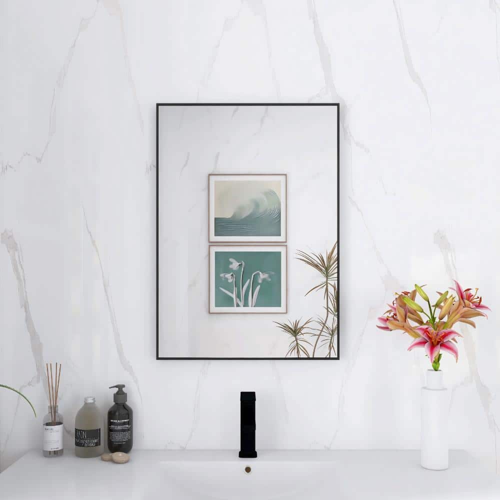 20 in. W x 27.6 in. H Wall Mounted Rectangular Black Aluminum Frame Bathroom Mirror price history on PriceWatchPro