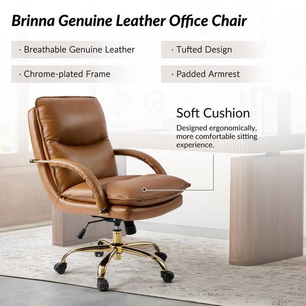 JAYDEN CREATION Calel Camel Genuine Leather Swivel Office