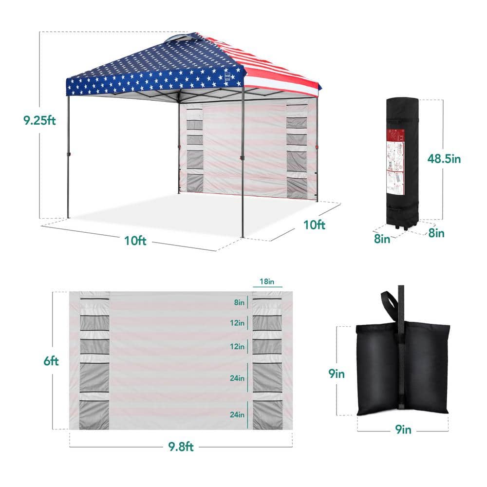 American Flag 10x10ft Pop-Up Canopy Tent with Storage Pockets
