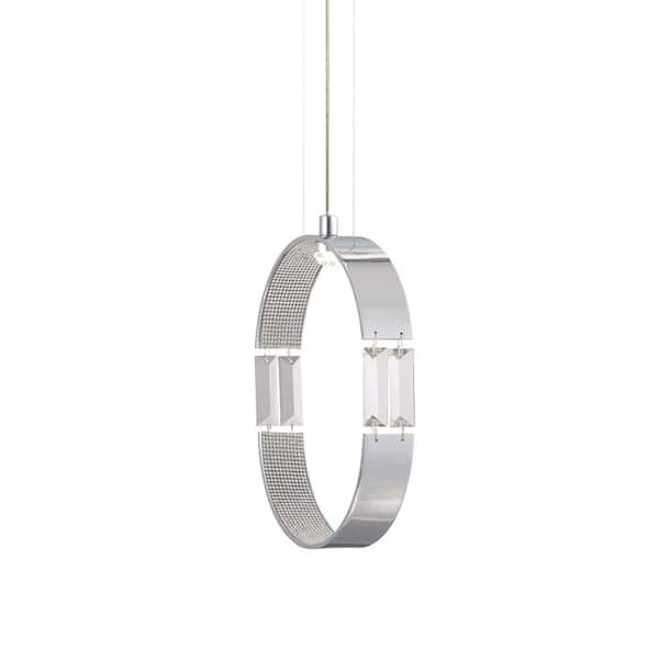 Eurofase Glade Collection 1-Light Small Ring Chrome LED Pendant