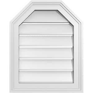 16 in. x 20 in. Octagonal Top Surface Mount PVC Gable Vent: Functional with Brickmould Frame
