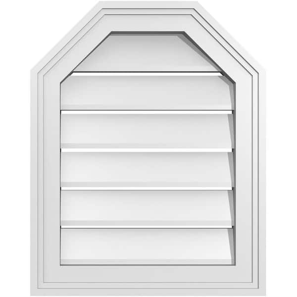 Ekena Millwork 16 in. x 20 in. Octagonal Top Surface Mount PVC Gable Vent: Functional with Brickmould Frame