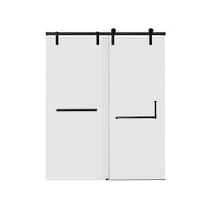 60 in. W x 76 in. H Frameless Soft-closing Single Sliding Shower Door 5/16 in. (8 mm) Clear Tempered Glass, Matte Black