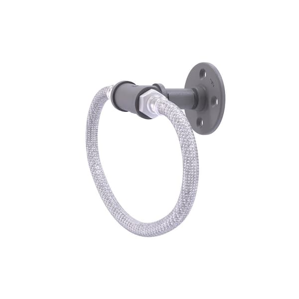 Allied Brass Pipeline Collection Towel Ring with Stainless Steel Braided Ring in Matte Gray