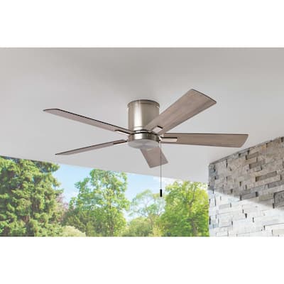 Hampton Bay Grantway 48 in. Indoor/Covered Outdoor Brushed Nickel Low Profile Ceiling Fan Without Light with Pull Chain Included RD5114B-BN