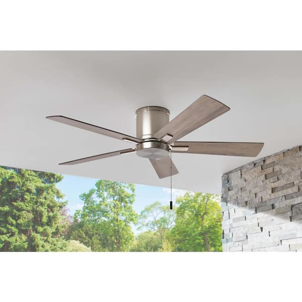 Grantway 48 in. Indoor/Covered Outdoor Brushed Nickel Low Profile Ceiling Fan Without Light with Pull Chain Included