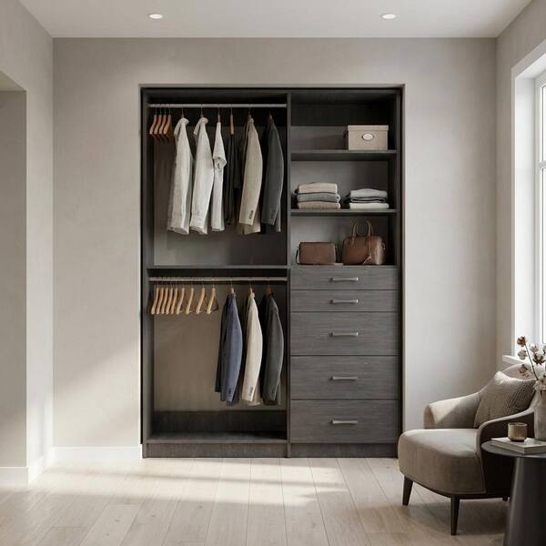 MODULAR CLOSETS Alto 65.25 in. W Grey Double Hang and 5-Drawer
