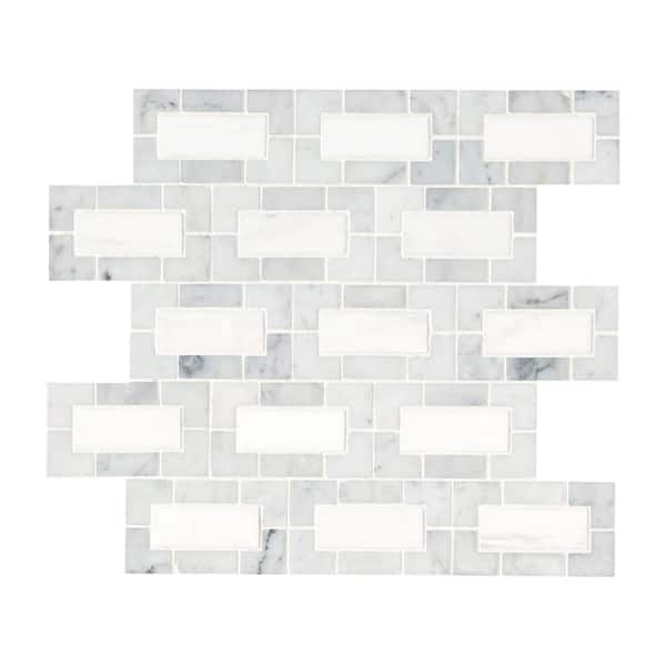 MSI Bianco Dolomite 11 in. x 12. in. Polished Marble Mesh-Mounted Mosaic Floor and Wall Tile (10 sq. ft./Case)