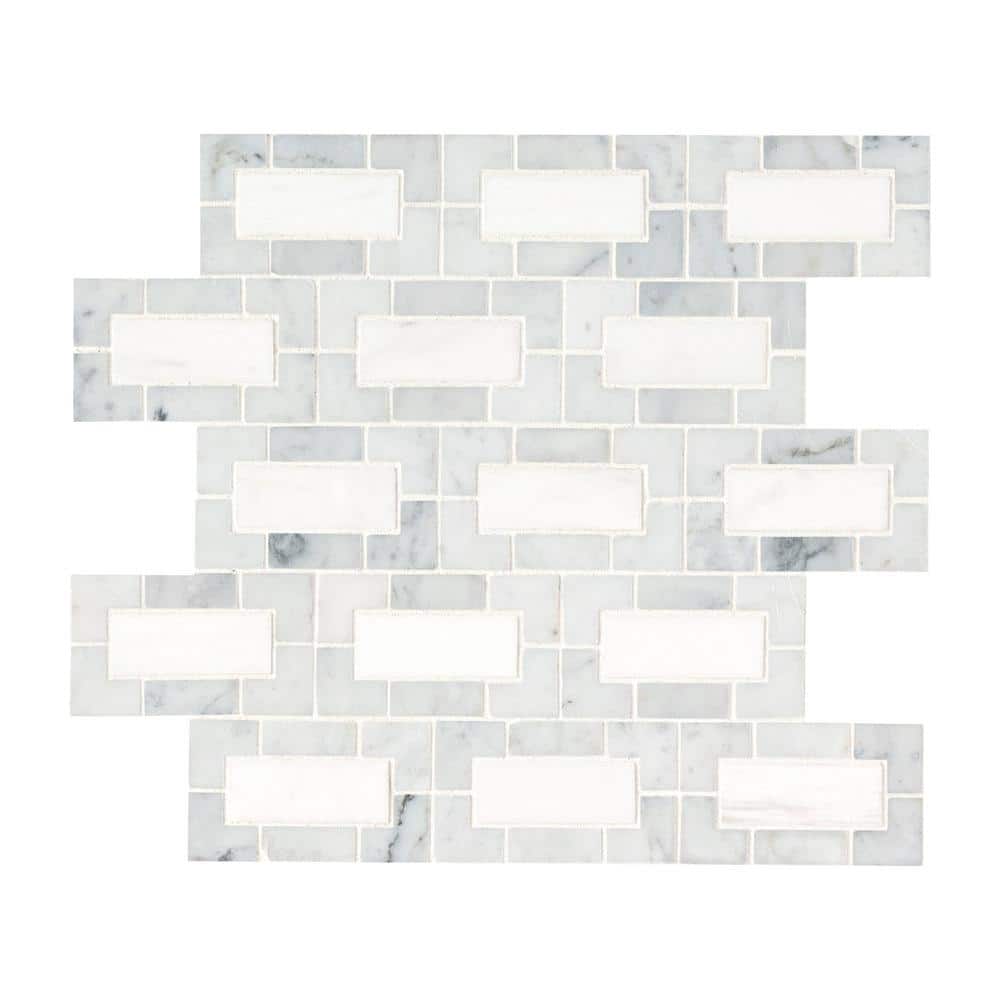 Bianco Dolomite 11 in. x 12. in. Polished Marble Mesh-Mounted Mosaic Floor and Wall Tile (10 sq. ft./Case) price history on PriceWatchPro
