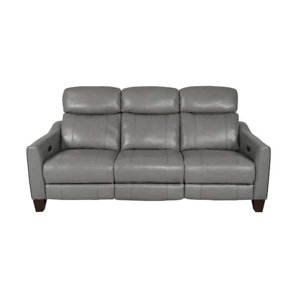 Armen Living Milos 83 in. Straight Arm Leather Contemporary Zero Gravity Power Reclining Sofa in Light Gray