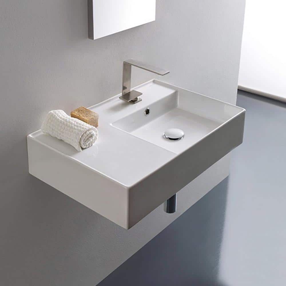 Scarabeo 17.3'' White Ceramic Rectangular Wall-Mount Bathroom Sink