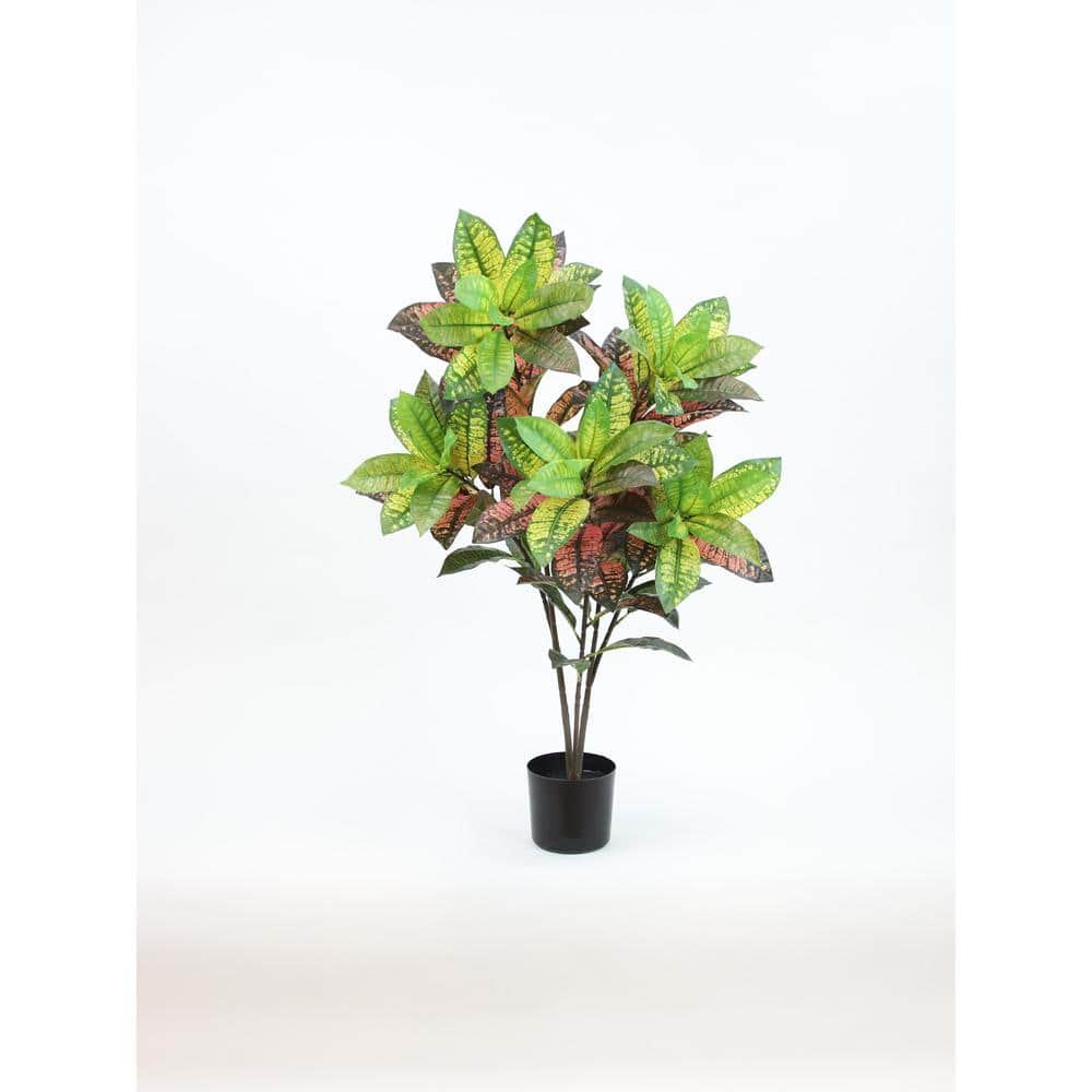 48 in. to 38 in. Variagated Artificial Croton Plant in Black Drop In Pot