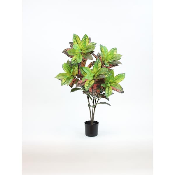 Unbranded 48 in. to 38 in. Variagated Artificial Croton Plant in Black Drop In Pot