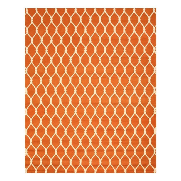 Orange 4 ft. x 4 ft. Hand-Tufted Wool Transitional Chain-Link Area Rug