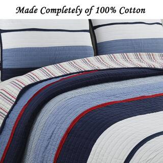 Set Di Biancheria Da Letto Cozy Line Home Fashions – Trapunta E Federe In Cotone 100%, Double‑face A Righe Blu Navy E Rosso. Taglia Queen: Trapunta 223,5x233,7 Cm, Federe 50,8x66 Cm. Prelavato, Lavabile In Lavatrice.