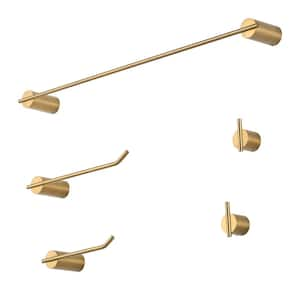 5-Piece Bath Hardware Set Accessory Included Towel Rack and Toilet Paper Holder and Towel Hook in Brushed Gold