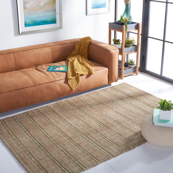 Natural Fiber Green/Beige 8 ft. x 10 ft. Striped Woven Area Rug
