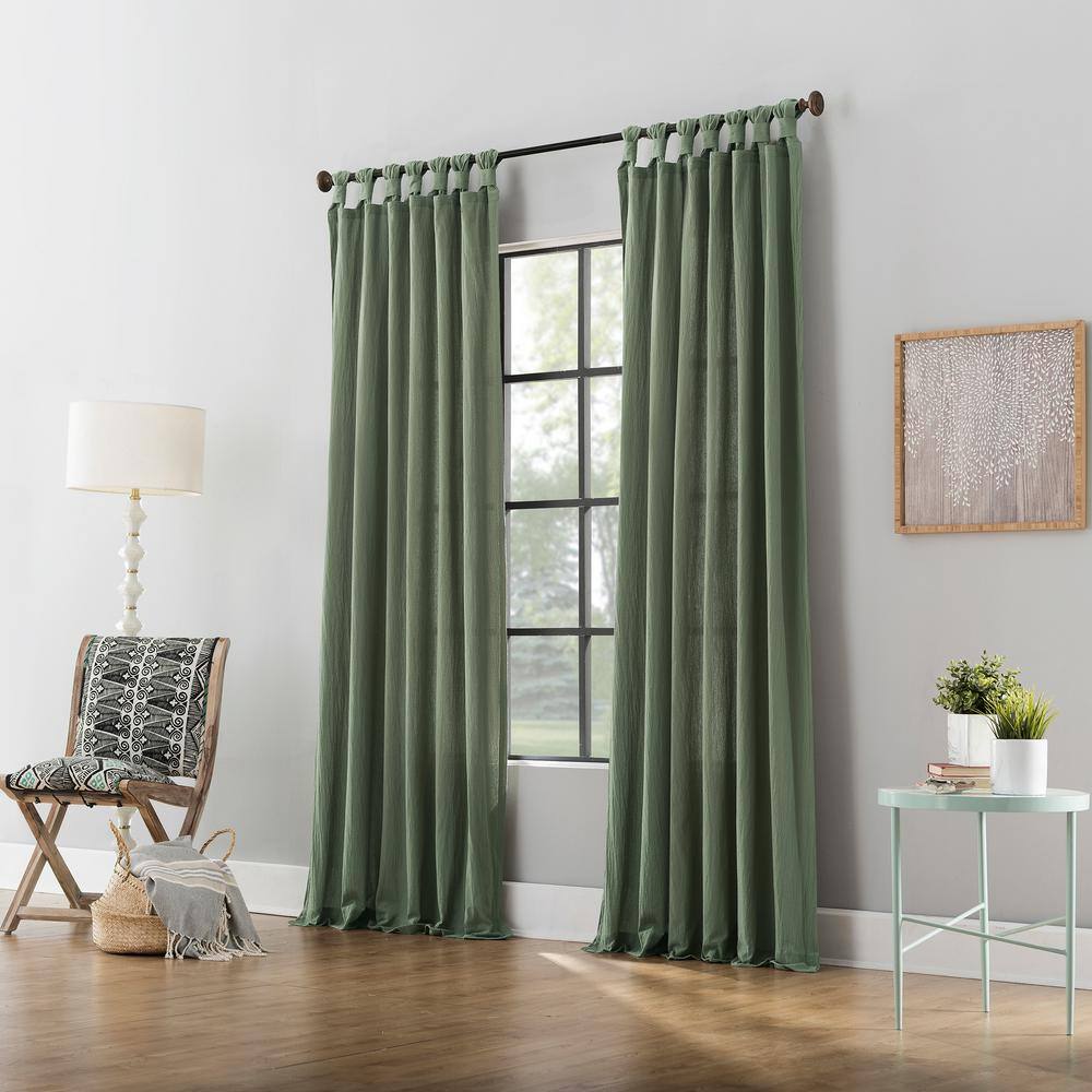 Moss Green Cotton Twist Tab Light-Filtering Curtain Panel 52" x 84"