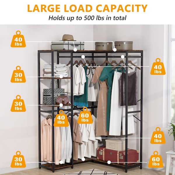 LEOPAX Heavy Duty Clothing Garment Rack, Freestanding Clothing Rack,  Portable Closet Wardrobe with 3 shelves 2 Side Handle and 2 Clothe Rod for
