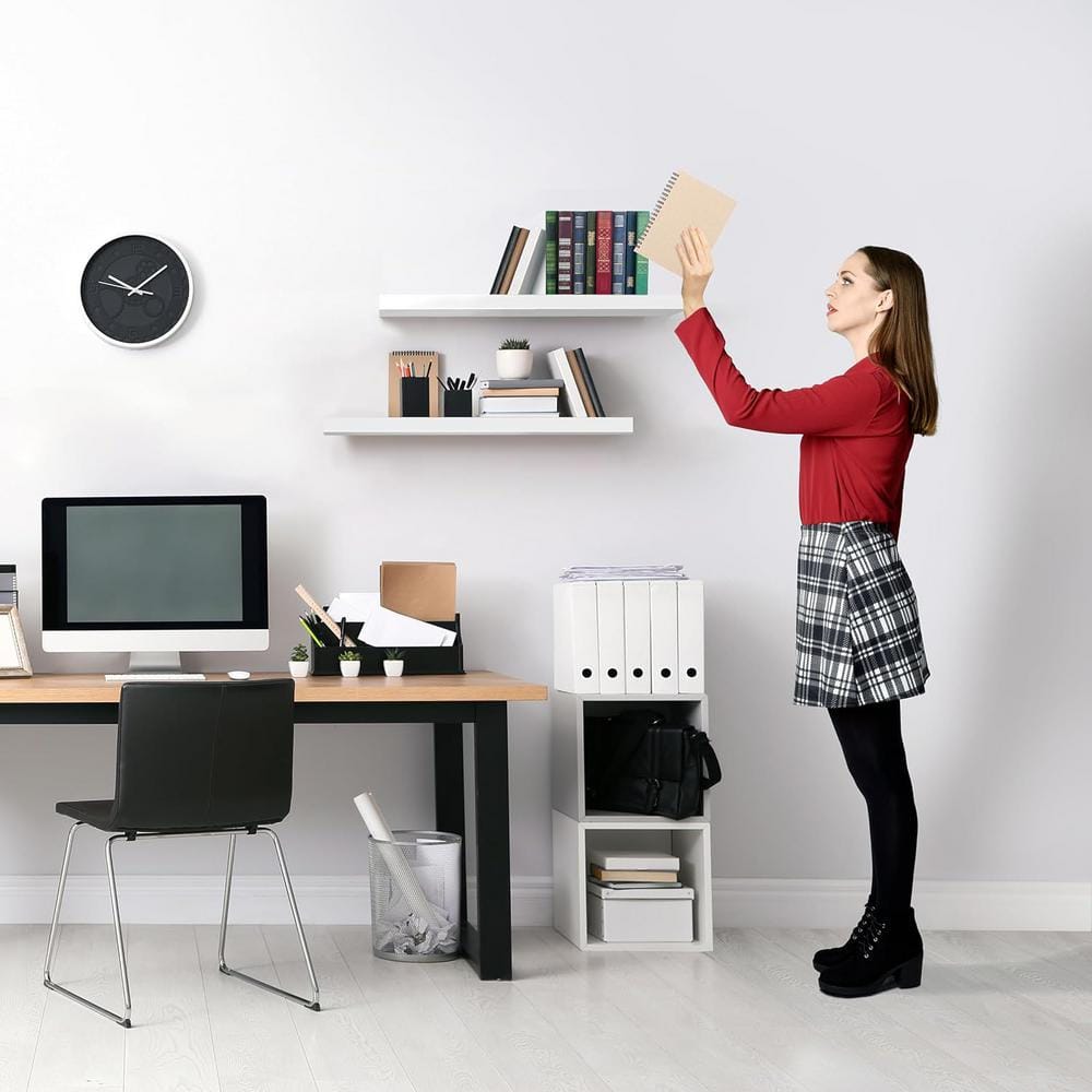 Modern White Faux Wood 25'' Floating Wall Shelf Set