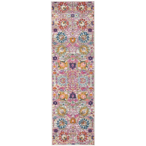 Passion Silver 2 ft. x 6 ft. Persian Floral Vintage Kitchen Runner Area Rug
