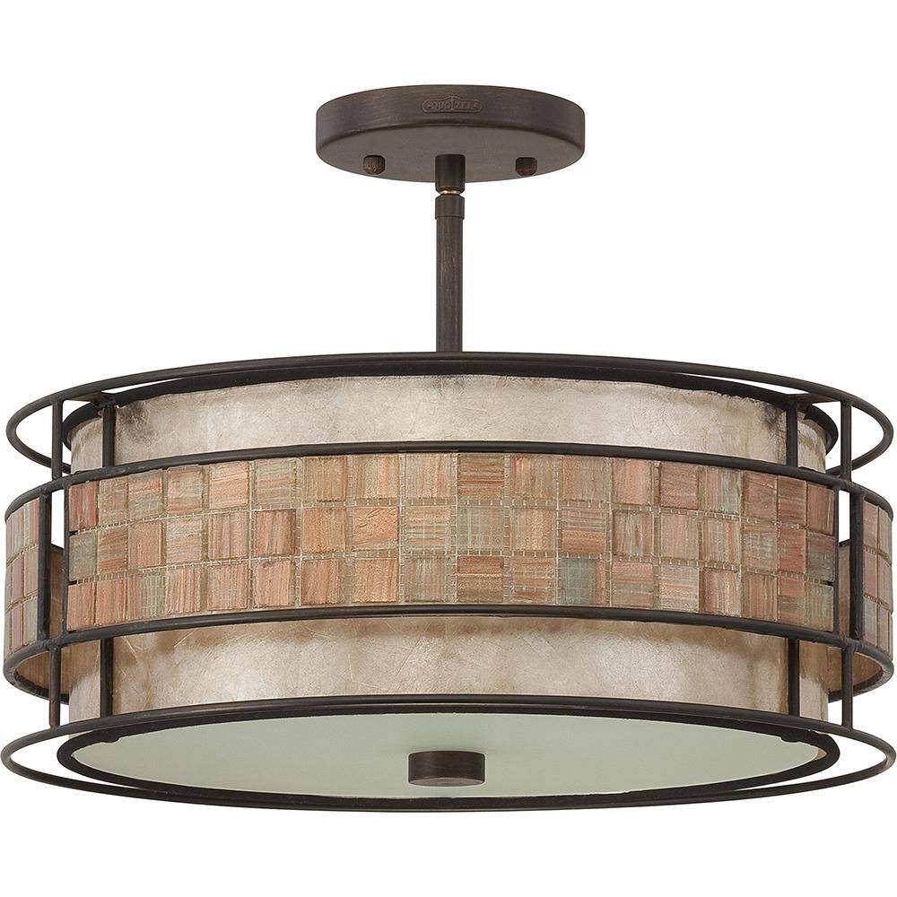Renaissance Copper 16" Glass Drum Ceiling Light with Mosaic Tile