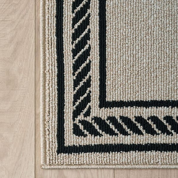 2 ft. x 8 ft. Natural Twist/Black Rope Border Tufted Border Polypropylene Runner Rug