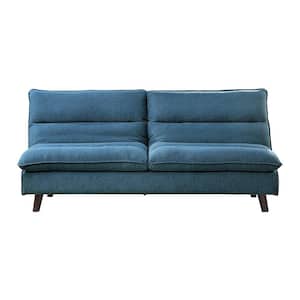 Howerton 74.5 in. Armless Textured Fabric Upholstered Rectangle Sofa with Drop-down back in. Blue color