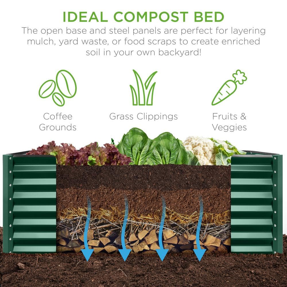Dark Green 6x3x2ft Metal Raised Garden Bed Planter Box