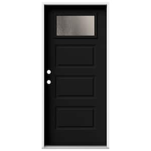 36 in. x 80 in. Right-Hand/Inswing 3 Panel 1/4 Lite Chinchilla Frosted Glass Black Steel Prehung Front Door