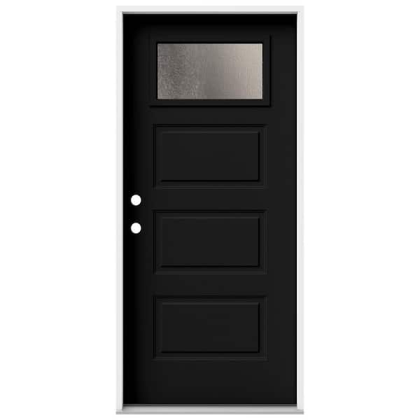 JELD-WEN 36 in. x 80 in. Right-Hand/Inswing 3 Panel 1/4 Lite Chinchilla Frosted Glass Black Steel Prehung Front Door