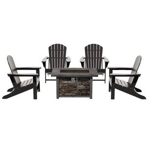 Classic 5-Piece Wood Adirondack Patio Conversation Seating Fire Pit Set in Black